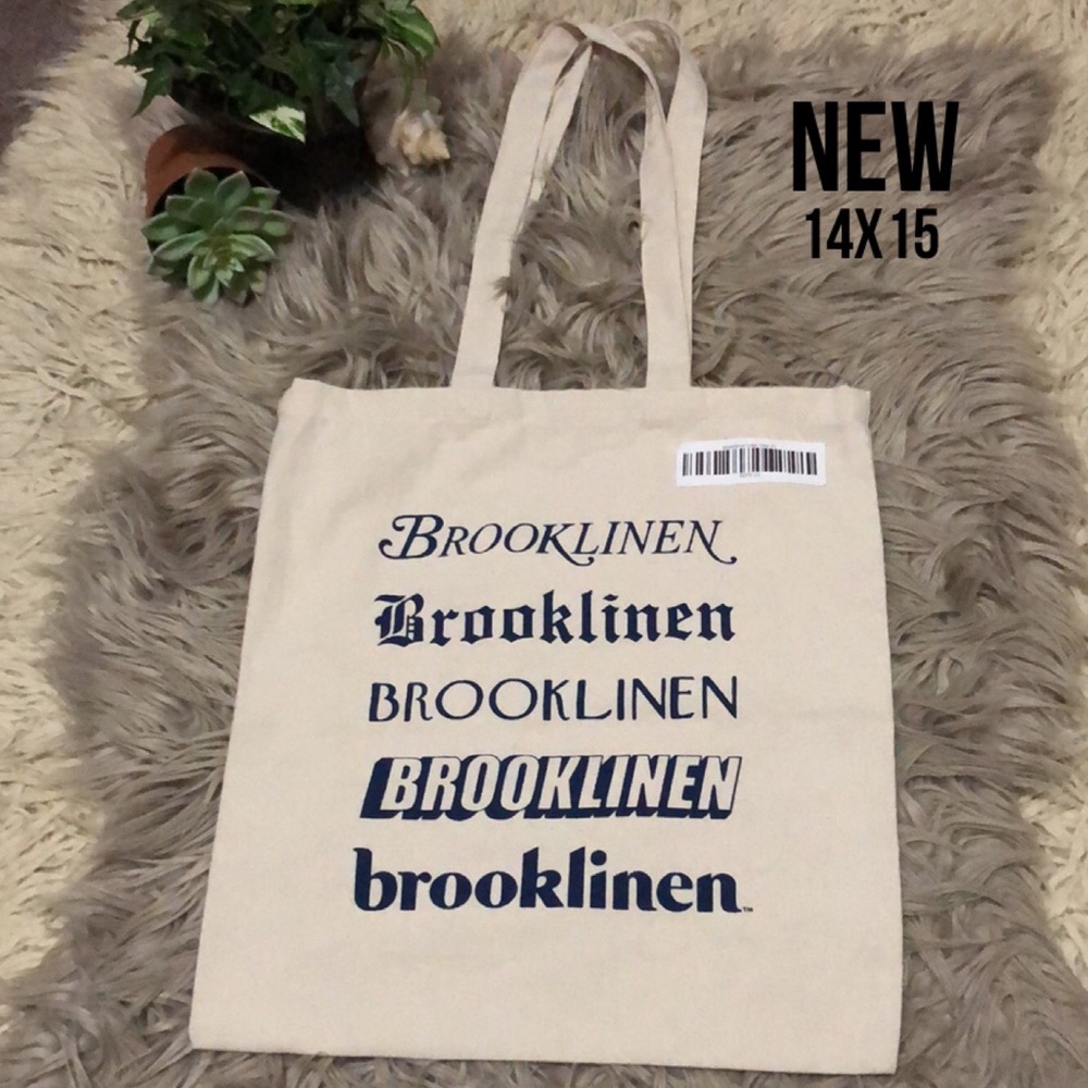 NEW Brooklinen Cotton Tote-14x15-Unbleached Cotton/Navy Print